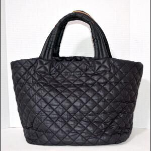 MZ Wallace Metro Tote Bag Quilted Black Nylon Purse Lightweight Handbag